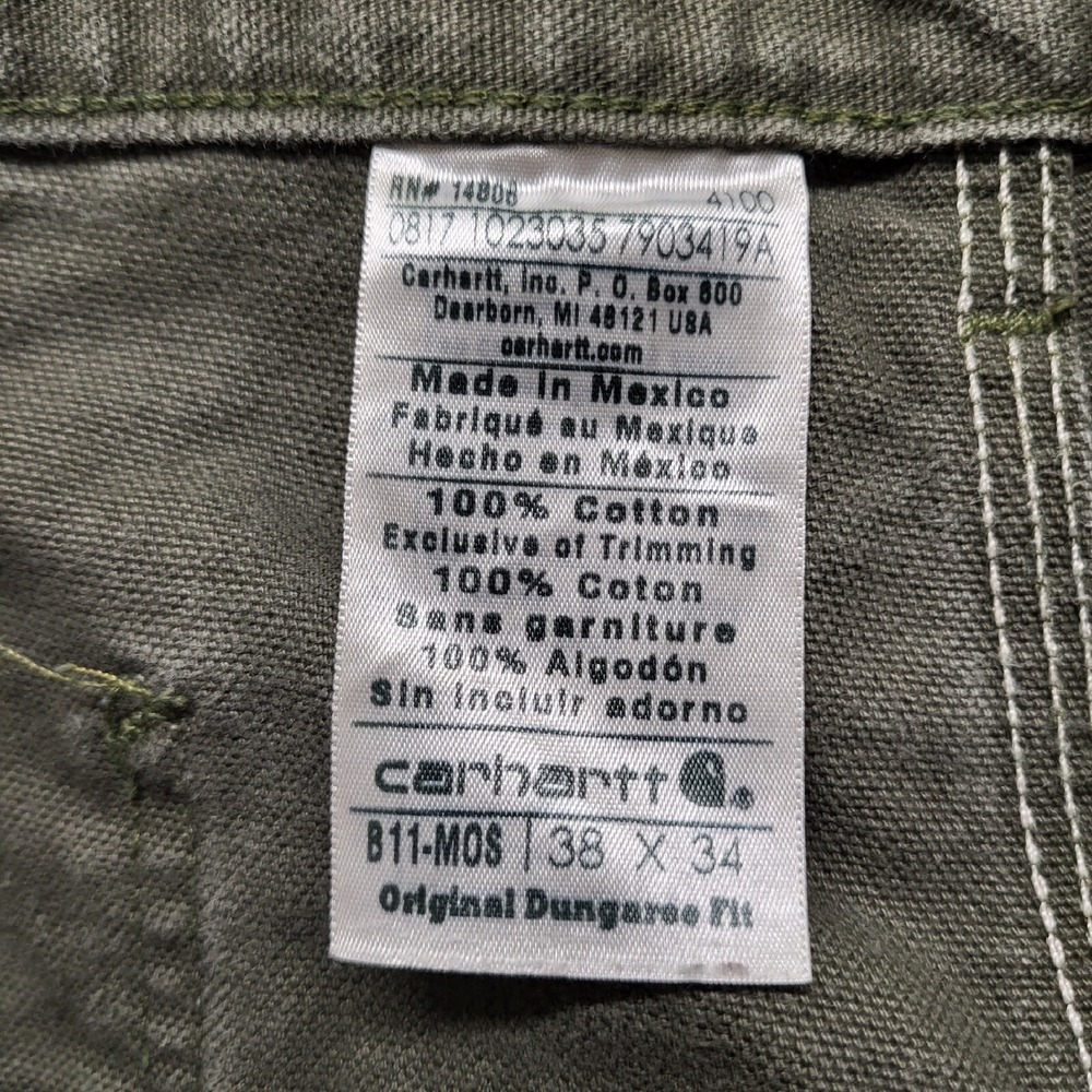 Carhartt Canvas Work Pants Mens Actual 36/33 Green Relaxed Carpenter Distressed - Picture 3 of 16